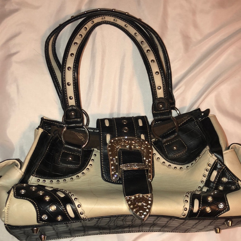 White & black western purse